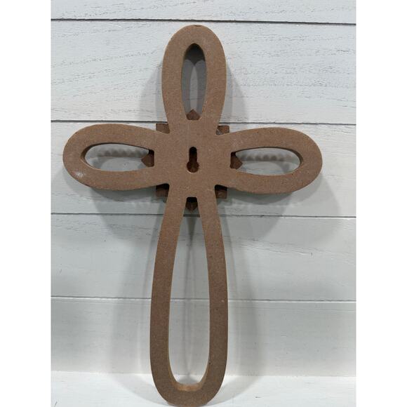 Whitewashed Beaded Wall Cross with Flower Center Farmhouse Decor 13” x 9” - Picture 4 of 5